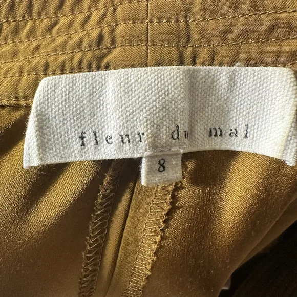 Fleur Du Mal Brown Yellow Zipper Split Hem Pants Cargo 8 EUC LKNEW Silk $545 - Picture 5 of 7